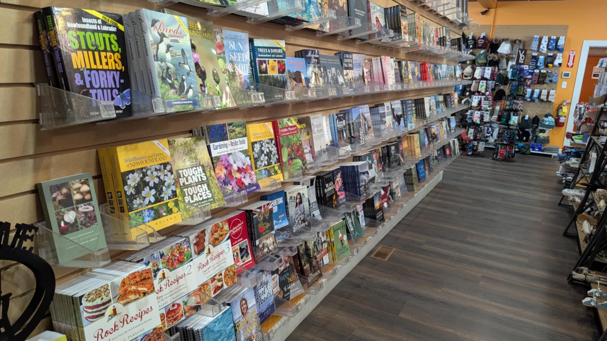 A wall of books by Newfoundland and Labrador authors and illustrators in the Downhome Shoppe