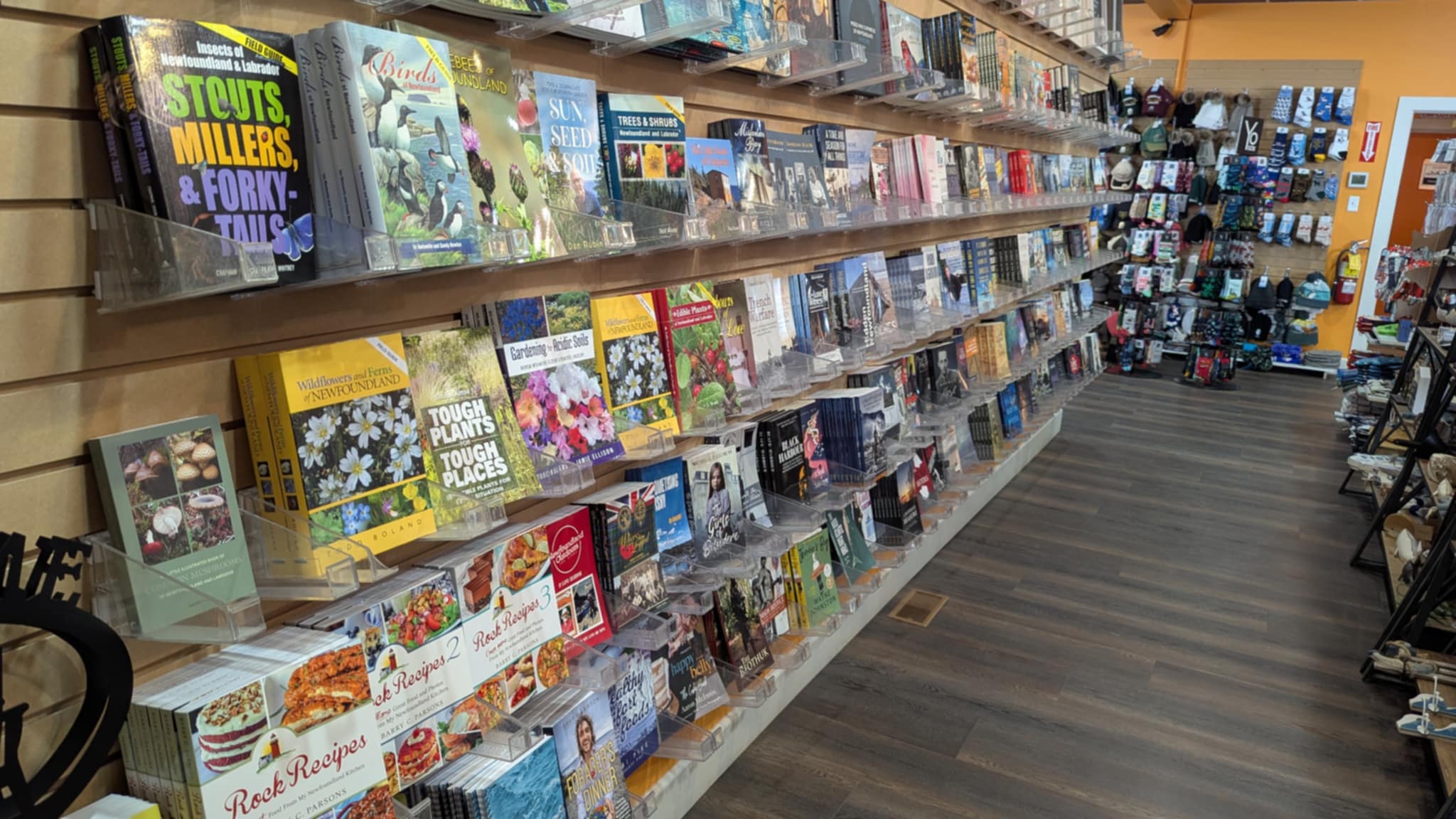 A wall of books by Newfoundland and Labrador authors and illustrators in the Downhome Shoppe